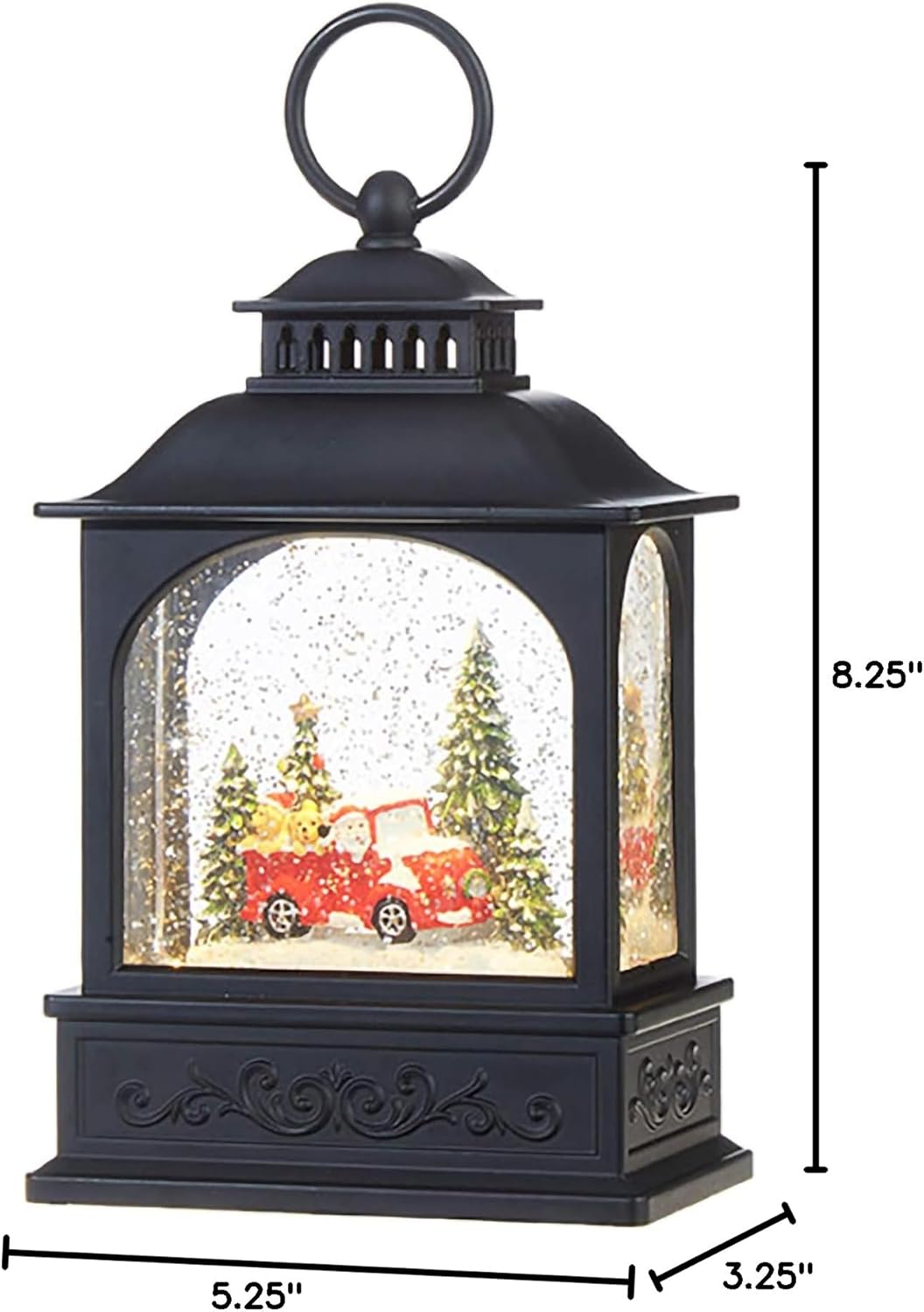 RAZ Imports Dogs in Red Truck Scene Lighted Water Lantern Christmas Snow Globe with Swirling Glitter