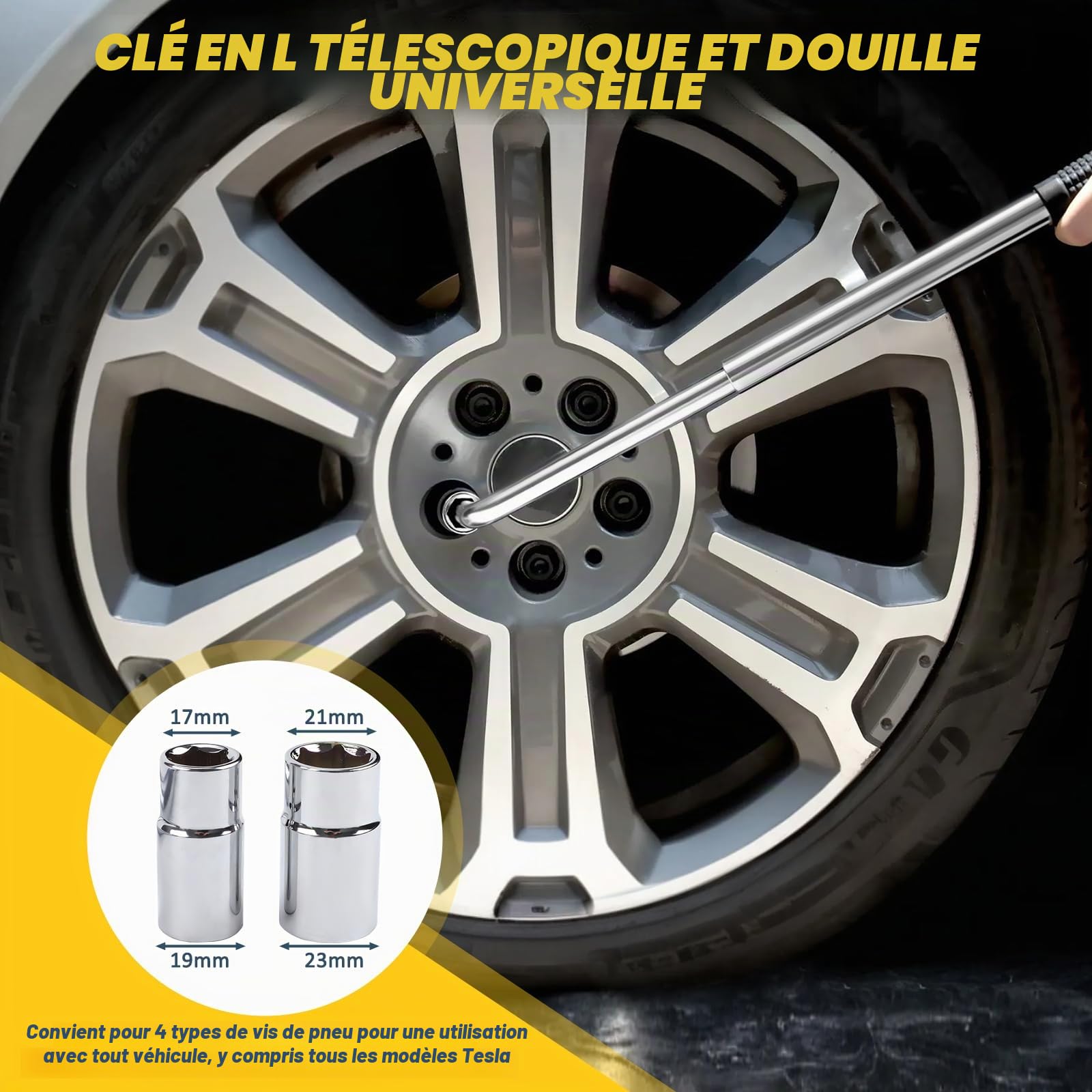 KAOLALI Cric Voiture 3T/3000kg, Universel Crique Voiture pour SUV MPV Tesla | 2 Tampon Caoutchouc, Portable Cric De Levage avec Clé pour Écrous De Roue, Kit Urgence Automobile pour SUV MPV Tesla 3/Y/X/S