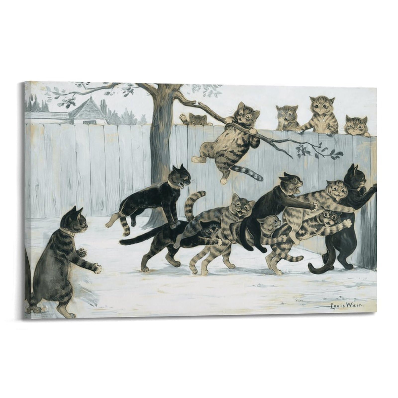 SJWINER Louis Wain Poster Many Cat Canvas Wall Art Decor Living Room Modern Family Bedroom 12x18inch(30x45cm) Frame-style