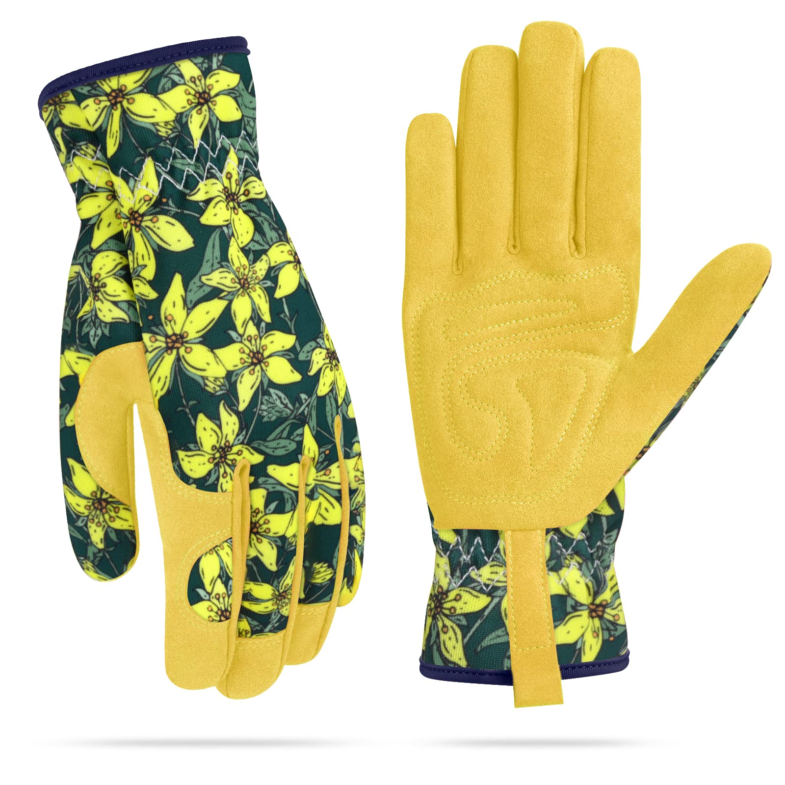 Guantes de jardinería de cuero para mujer, guantes de jardinería para mujer, a prueba de espinas, sin picadura para excavar, plantar, podar, talla L, verde negro
