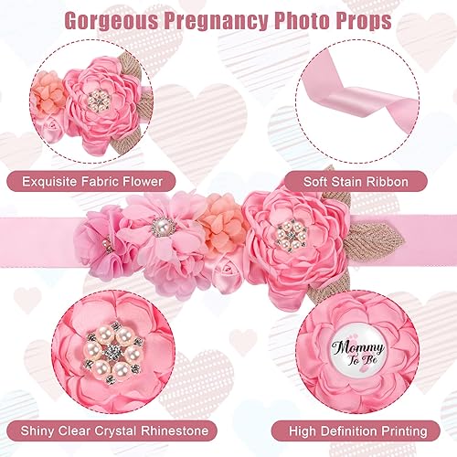 Miniatura 3 de Mommy to Be - Faja floral bohemia para baby shower con mamá para ser ramillete, juego de pines de ramillete rosa para mamá para ser banda y pin de