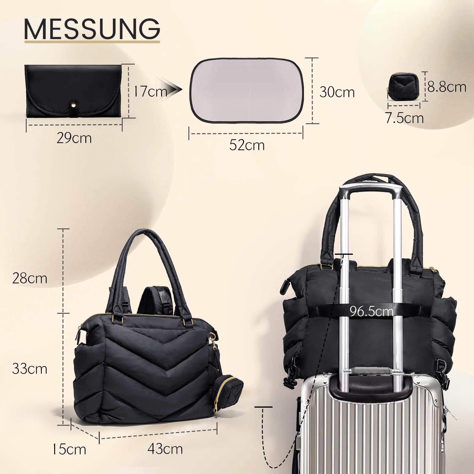 MISS FONG Baby Wickeltasche Wickelrucksack Rucksack Groß, Wickeltasche Kinderwagen Puffer Rucksack Organizer mit Wickelunterlage Schnullertasche mit 10 Taschen für Mama für Unterwegs,Schwarz