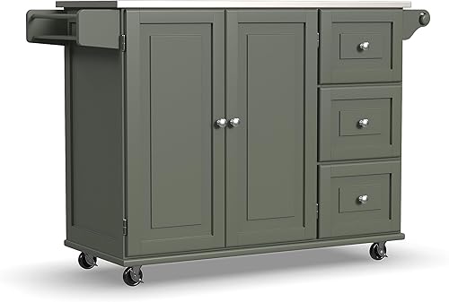 Homestyles Carrito mĂłvil para isla de cocina con tapa de acero inoxidable, verde salvia Homestyles Carrito mĂłvil para isla de cocina con tapa de acero inoxidable, verde salvia