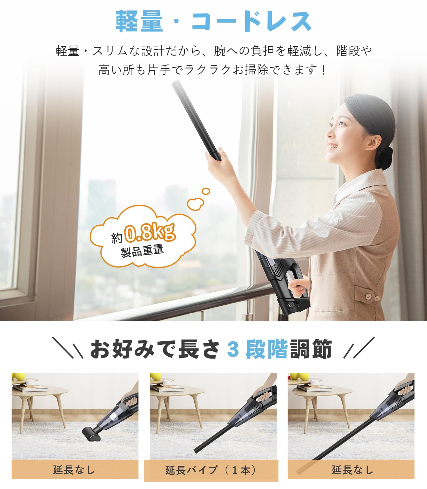 Amazon.co.jp: 掃除機 コードレス 【12000Paパワフル吸引】 コードレス 
