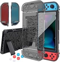 HEYSTOP Compatible with Nintendo Switch Case Dockable, Clear Protective Case Cover for Nintendo Switch and Joy-Con Controller with a Switch Tempered Glass Screen Protector and Thumb Stick Caps(Black)1