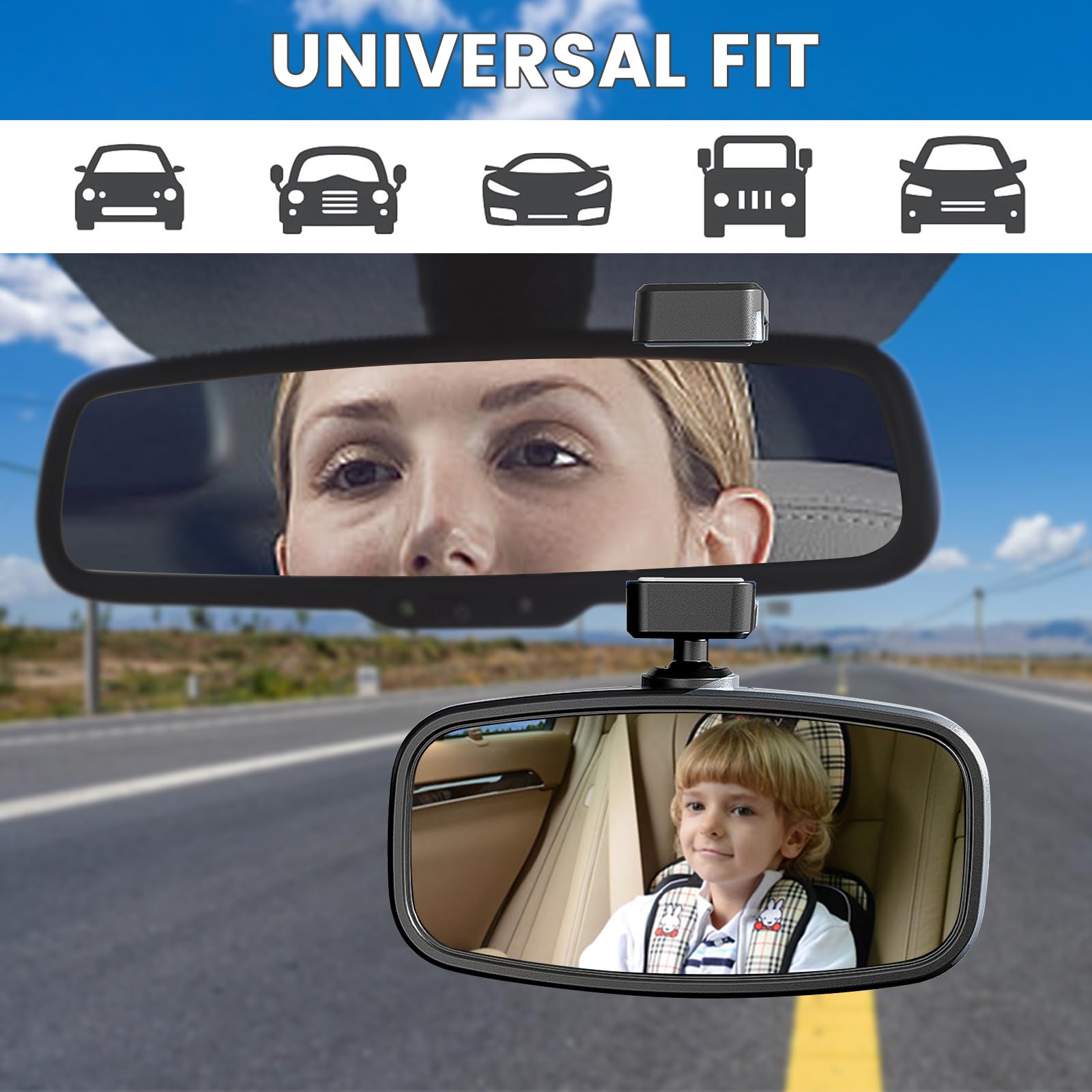 Miroir Bébé Voiture, Retroviseur Bebe Avec Pince à Ressort, 360° Einstellbar, Gehäuse aus ABS-Material, Miroir pour la Plupart Des Voitures Familiales