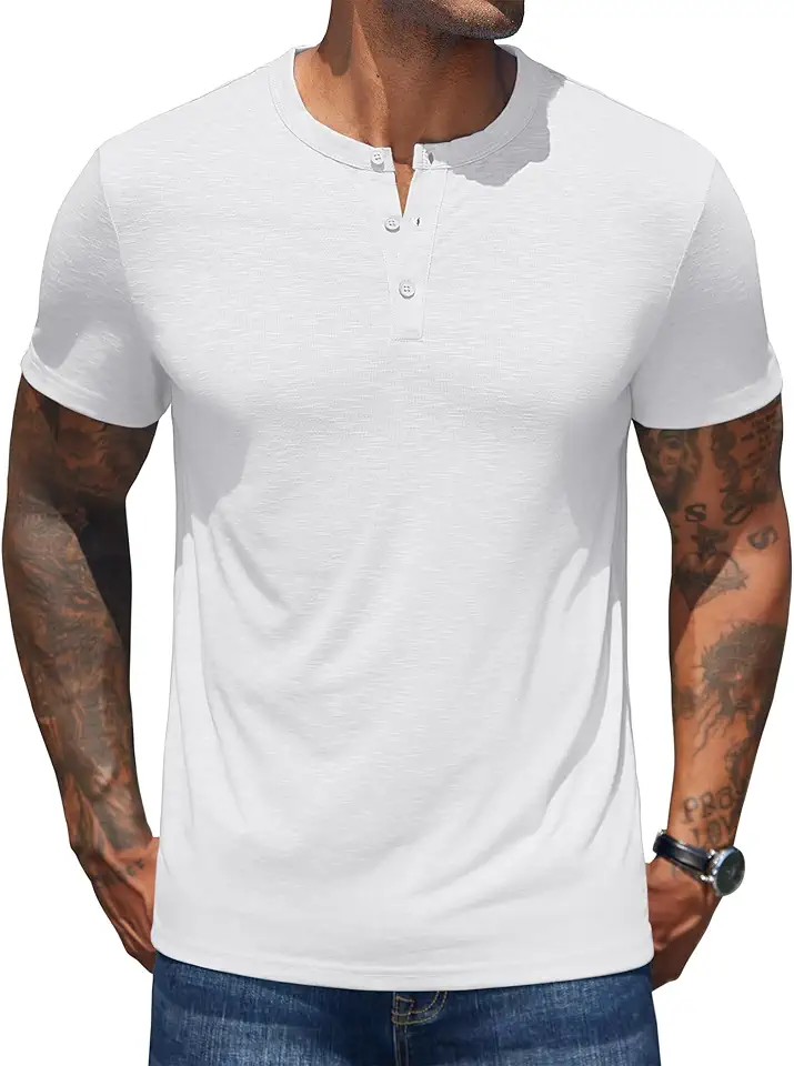COOFANDY Men's Henley Shirts Short Sleeve Casual Basic Henley Tee Summer Button Lightweight Stretch T Shirts