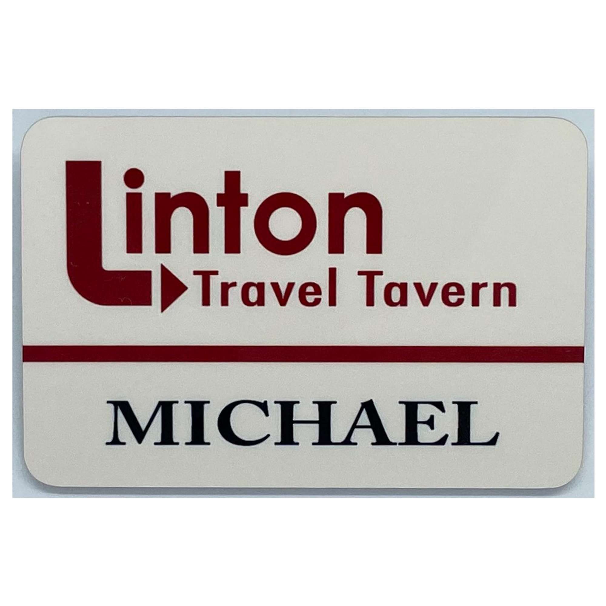 Coasteroo LINTON TRAVEL TAVERN - Michael from I'm Alan Partridge - STAFF BADGE - Novelty/Fancy Dress - 76mm x 51mm - Gloss Finish - TV/Television Themed Design
