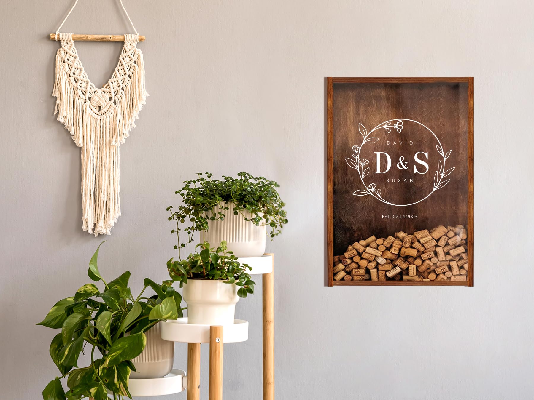 HRZSIGNFC Personalized Wine Cork Holder - Rustic Wedding Guestbook, Wooden Shadow Box Decor - Gift for Wine Lovers