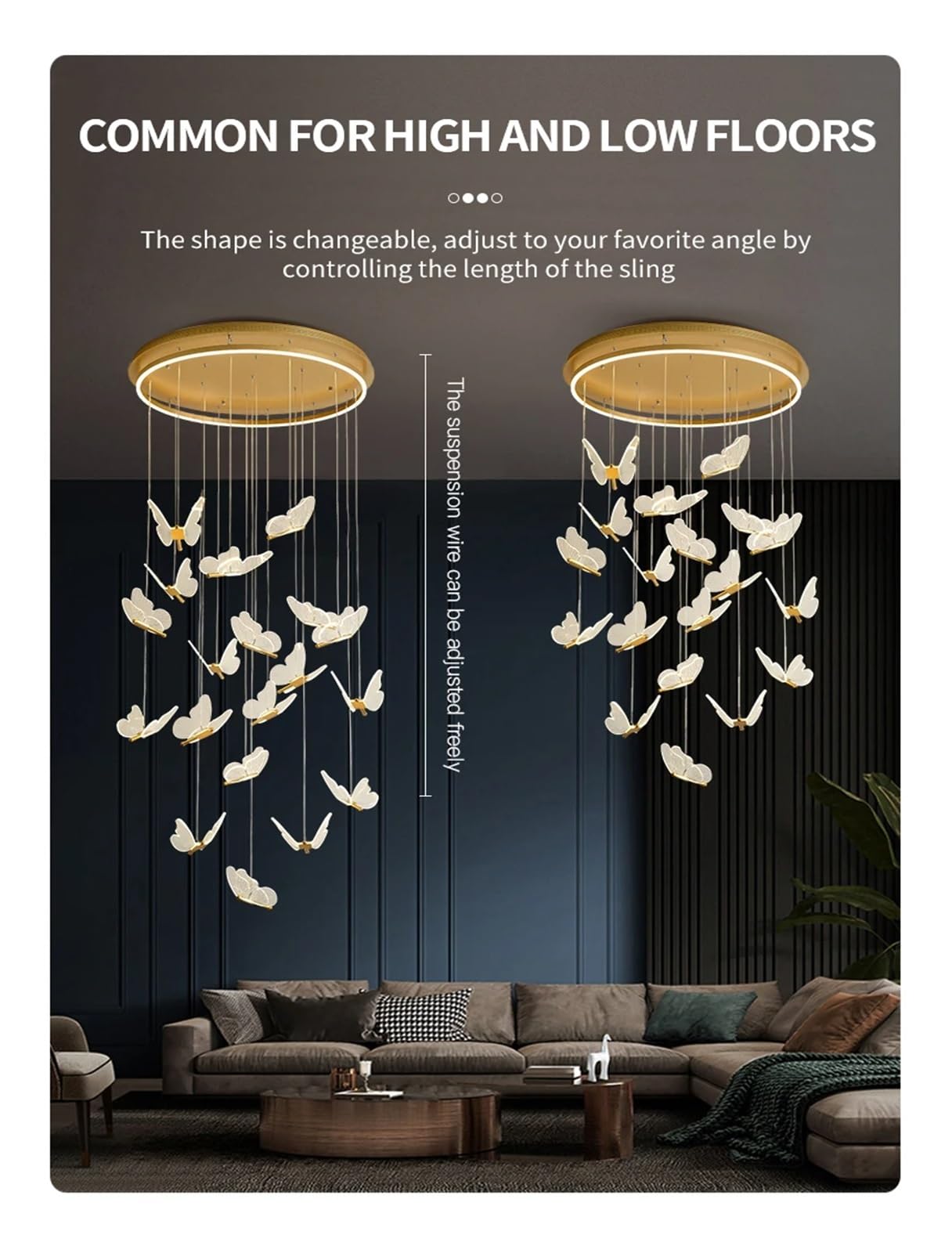 Suspension LED Acrylique en Forme de Papillon, Lustre de Plafond, décoration pour Salon, Chambre, Hall, escalier, Lampe Suspendue Longue (9 têtes)