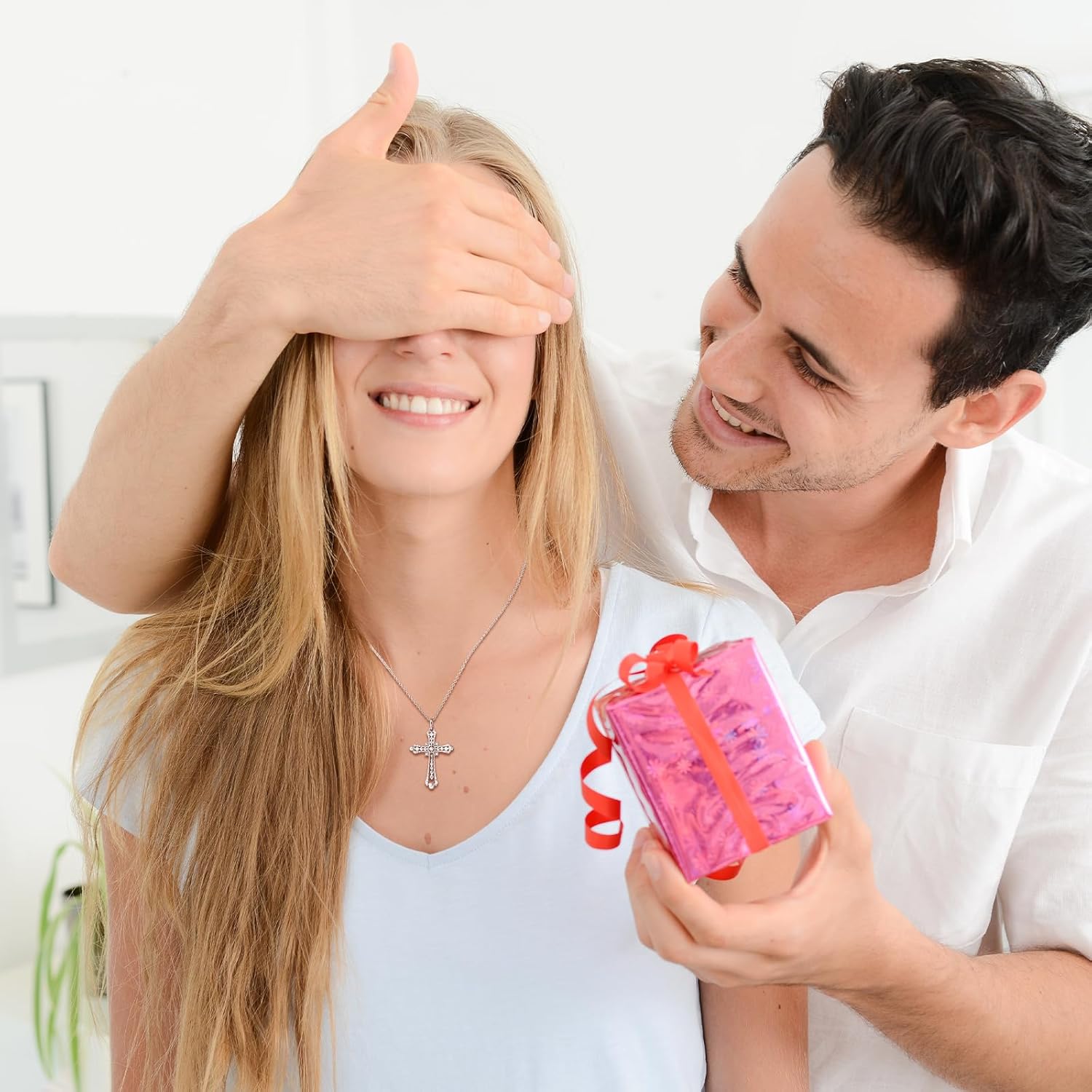 E Cross Necklace for Women, 18K Yellow or White Gold Plated Sterling Silver Cross Pendant - Birthday Anniversary Valentine's Day Religious Christian Jewelry Gifts for Her Women Wife Girlfriend Mom - Image 3