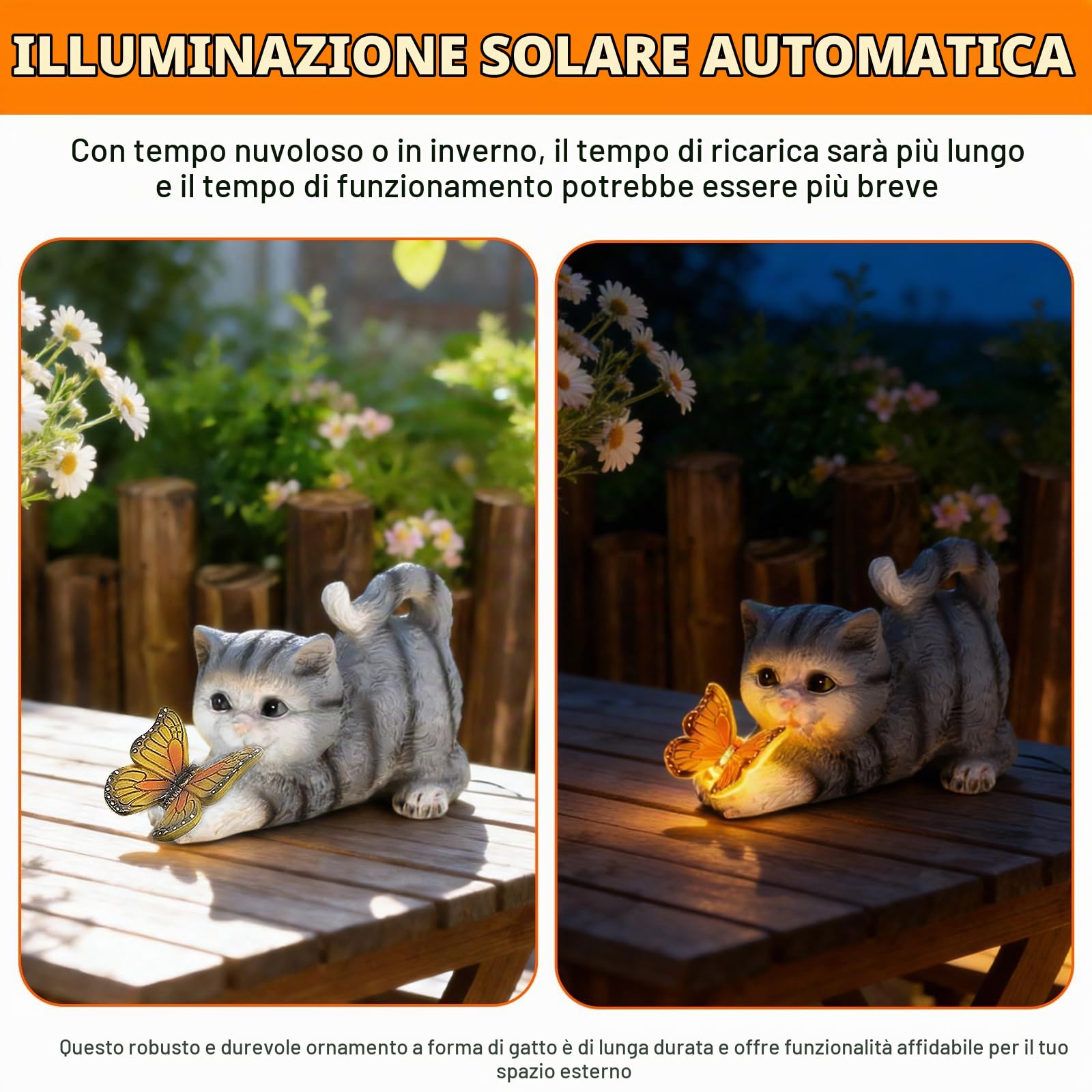 Sculture Decorative da Giardino con Gatti, Figura di Gatto da Giardino, Statua di Gatto in Resina con Lanterna Solare, IP65 Batteria Impermeabile Statuetta di Gatto Solare per Esterni per Terrazzo