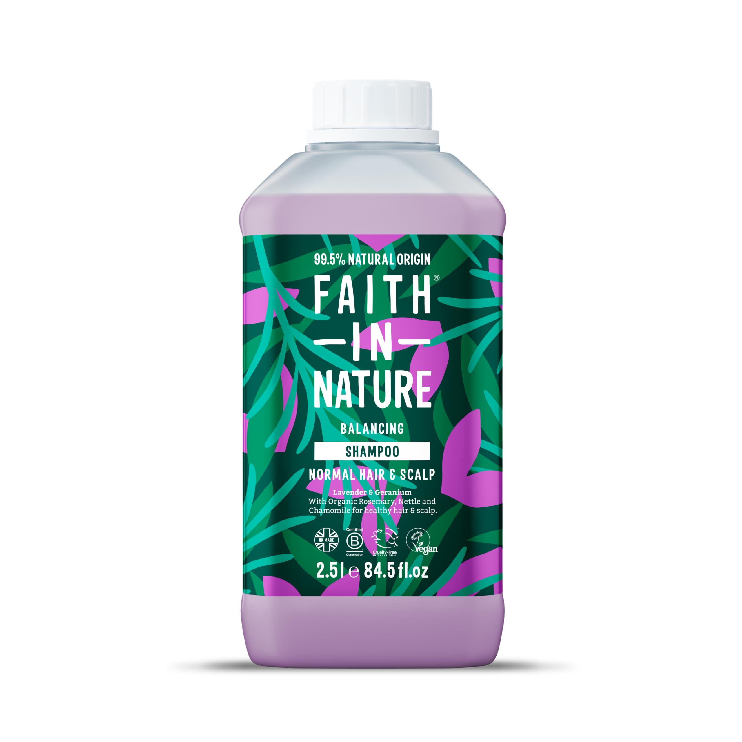 Natural Lavender & Geranium Shampoo, Balancing for Normal Hair & Scalp, Vegan & Cruelty Free, No SLS, Silcones or Parabens, 2.5L Refill