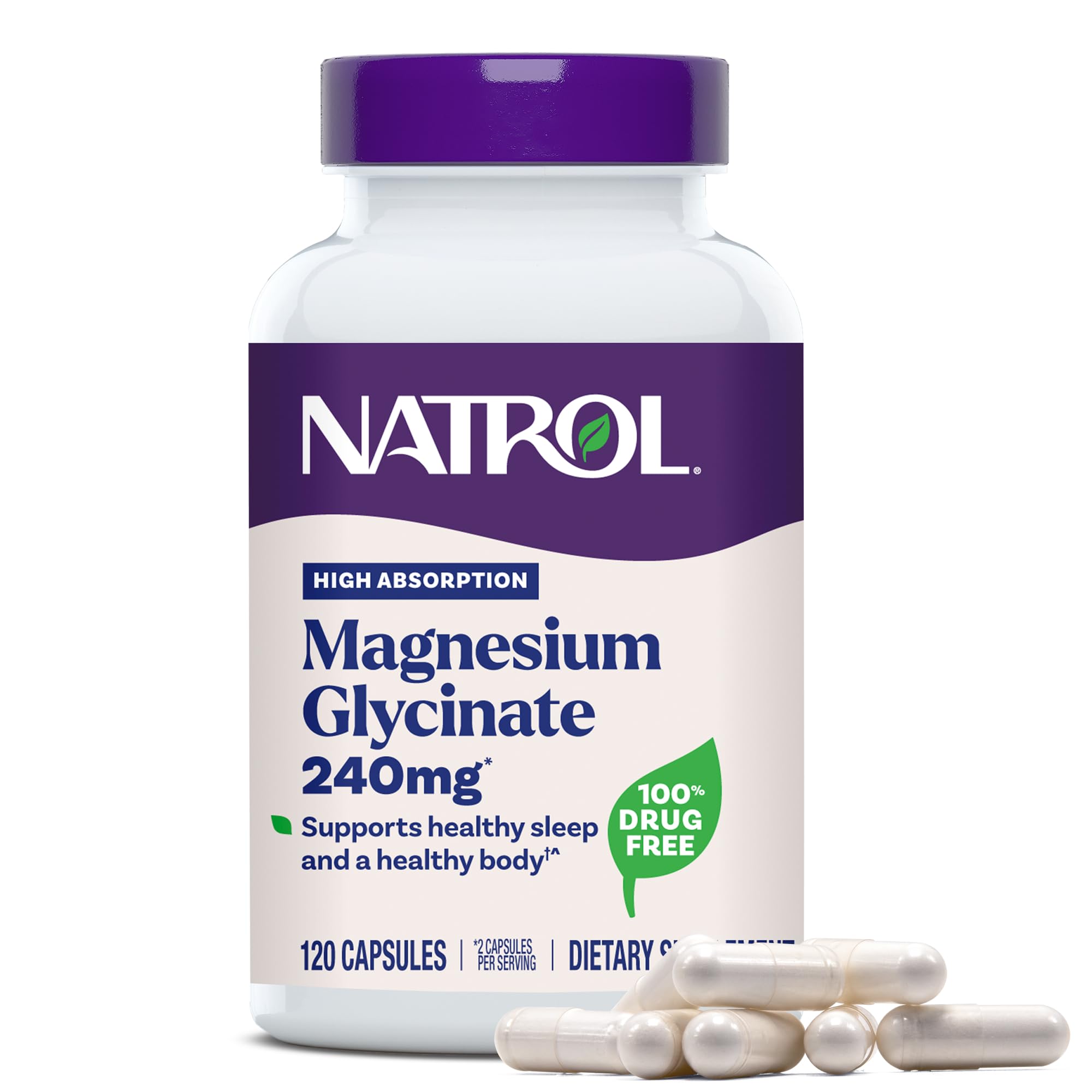 Natrol High Absorption Magnesium Glycinate 240 mg, 120 Capsules 120 Count (Pack of 1)