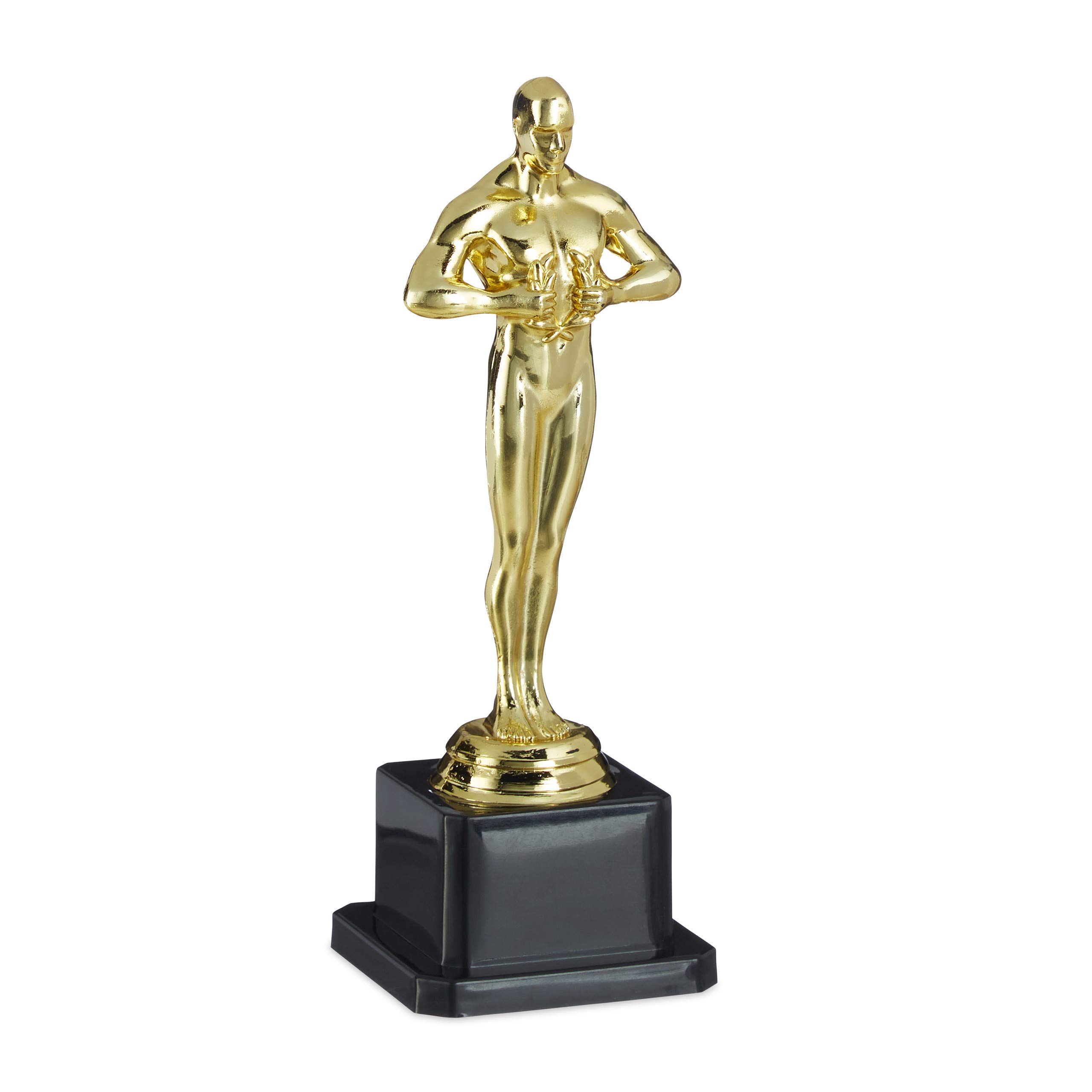 Relaxdays Statuetta, Premio con Podio Quadrato, Statua con Corona, Cinema & Hollywood, Idea Regalo, Decorazione,18cm,Oro