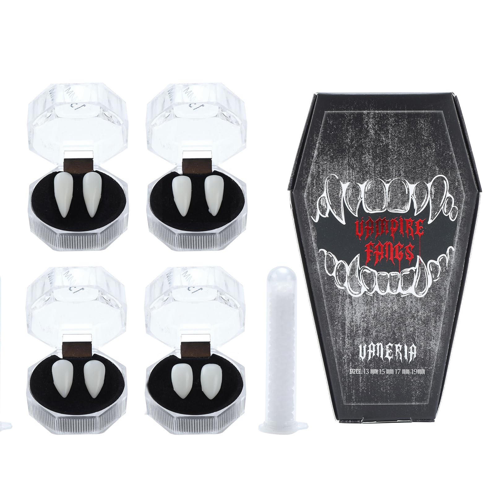 Ruiunchu 4 Pairs Vampire Teeth 4 Size Fake Fangs with Teeth Adhesive