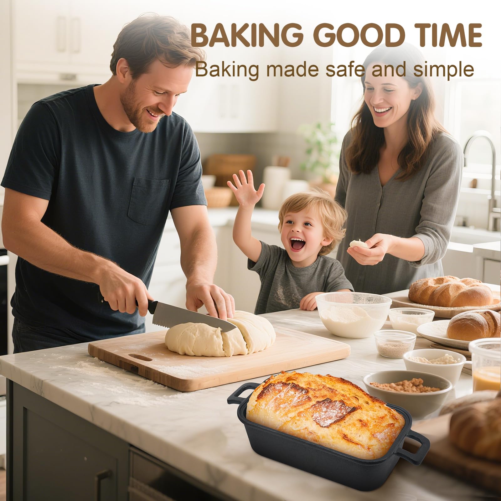 Demine Brotform Gusseisen Kastenform mit Deckel, Brotbackofen, Dutch Oven Laib Gusseisen zum Backen Selbstgemachtes Sauerteigbrot
