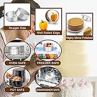 Vista 3 de E-far Juego de 3 moldes profundos para tartas (6 pulgadas, 8 pulgadas, 9½ pulgadas), de acero inoxidable, de capa redonda, moldes de metal