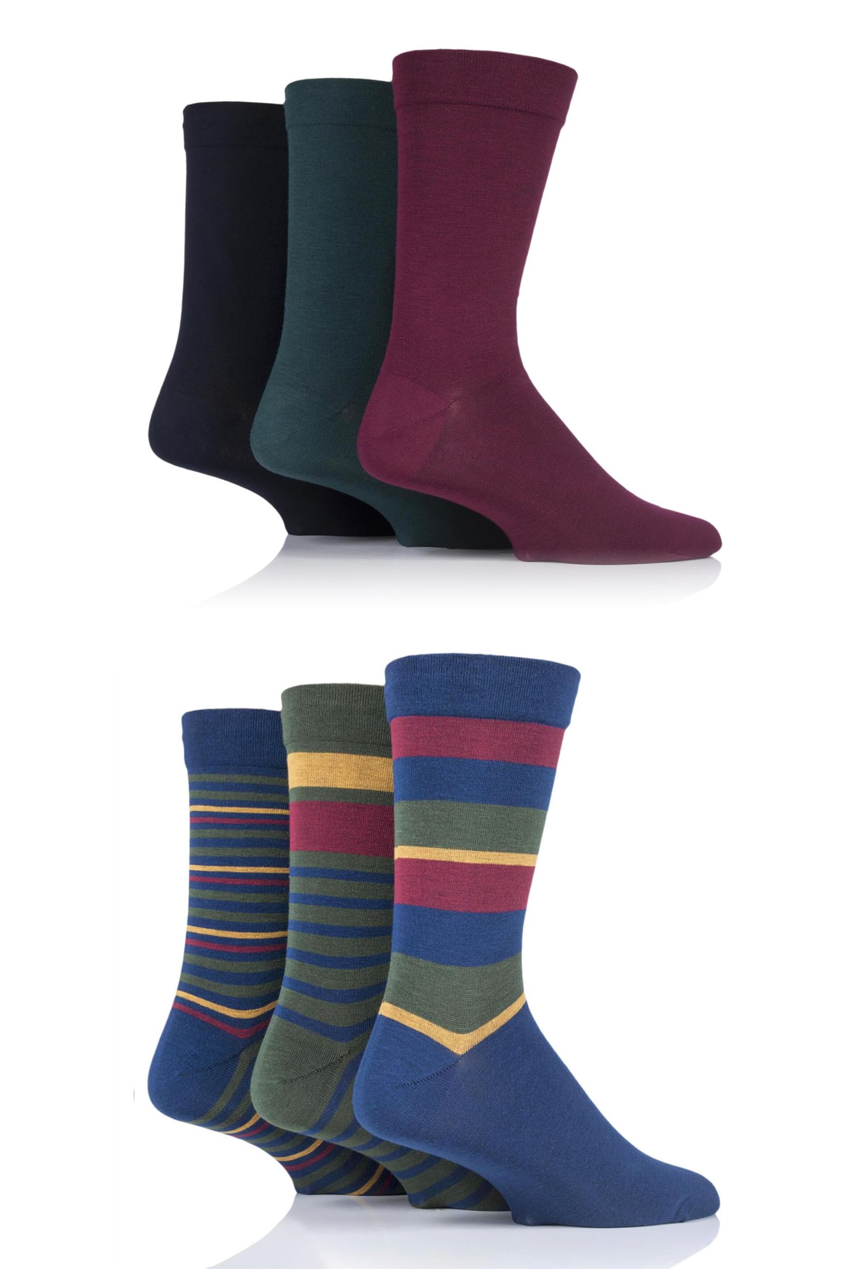 Sockshop Men's Royal Stripes 6 Pair Socks - Soft, Breathable & Cooling Bamboo Socks With A Gentle Comfort Cuff In Plains And Stripes, Bright And Colourful Multipack 7-11