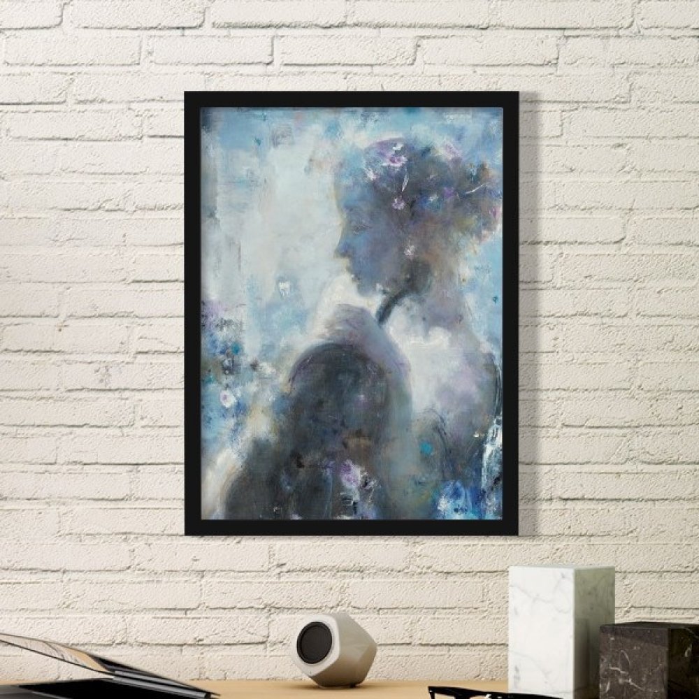 Cadre photo rectangle en bois noir avec peinture à l'huile nocturne art M