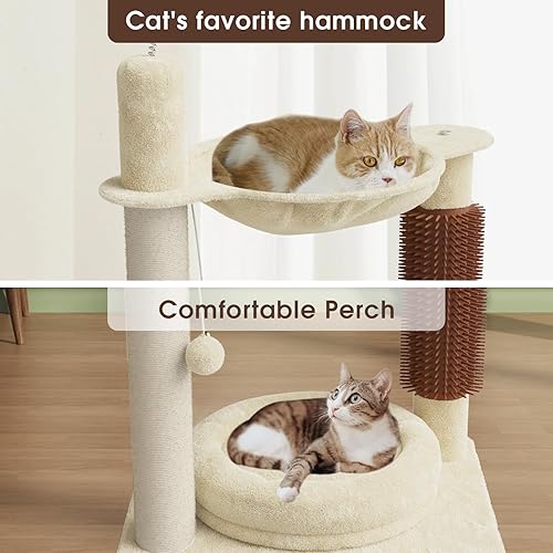 Miniatura 3 de Torre para gatos de interior de 26.7 pulgadas, árbol pequeño para gatos con poste rascador y autocuidado para gatos, perca para gatos con bola