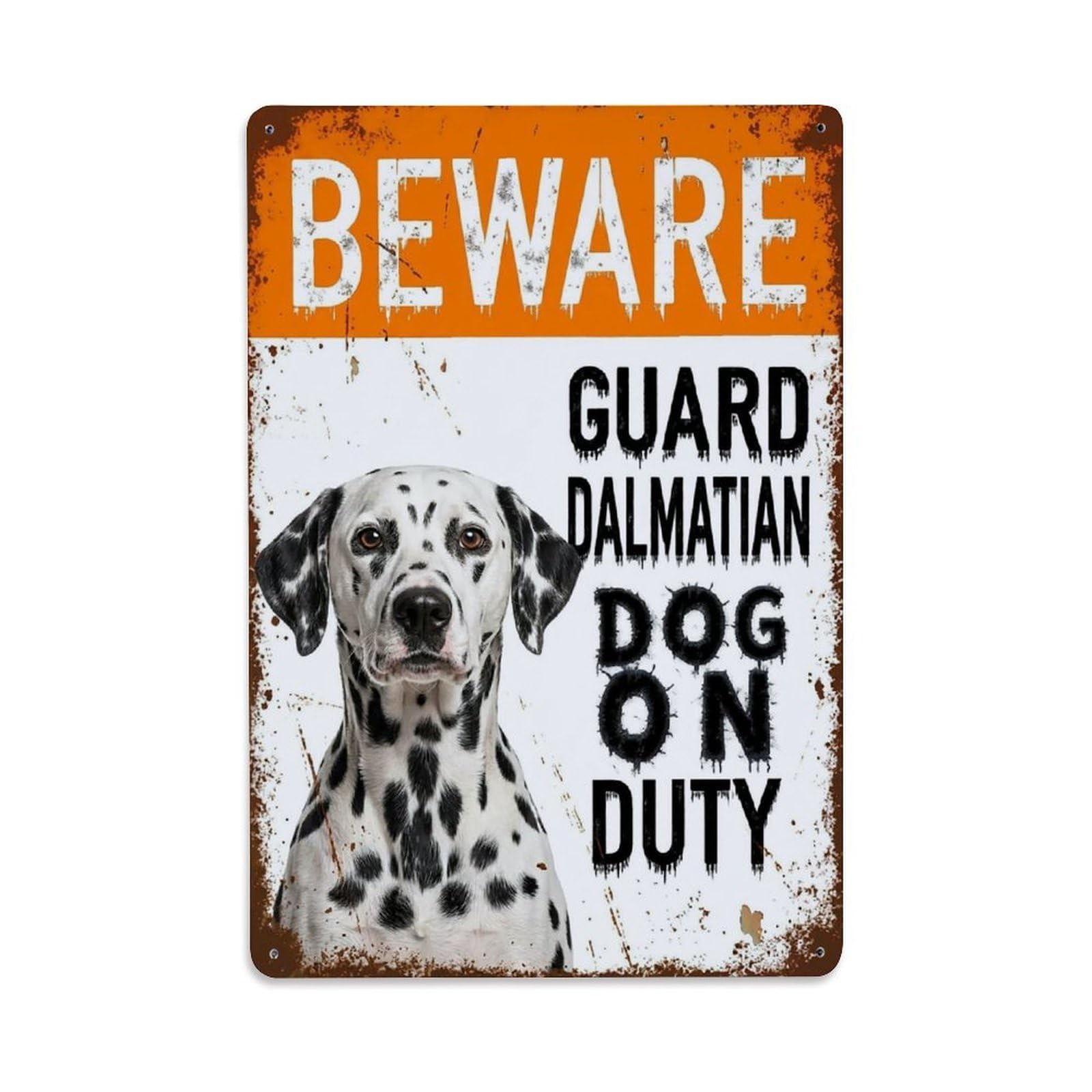 Vintage Funny Dalmatian Guard Beware of Dog Garage Metal Tin Sign Plaque Wall Decor for Cafe, Club Bar, Office, Garden Metal Poster 8x12Inch