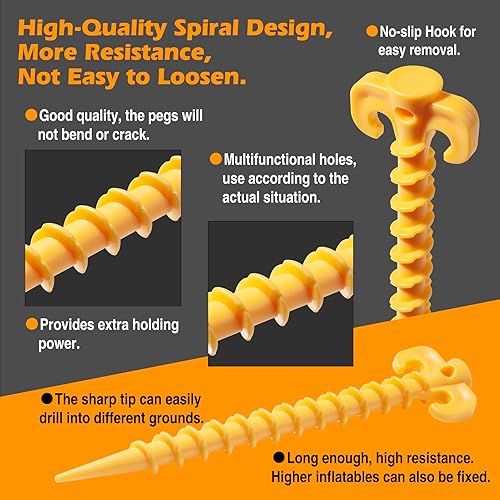 Miniatura 3 de 26 piezas, estacas para inflables, estacas de tienda de campaña resistentes con cuerda y gancho de clip, ajustador de cable, clavijas de césped de