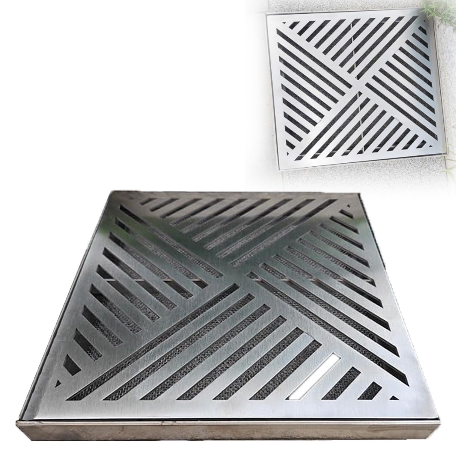 Grille de vidange anti-feuilles avec filtre et cadre pour stopper les inondations