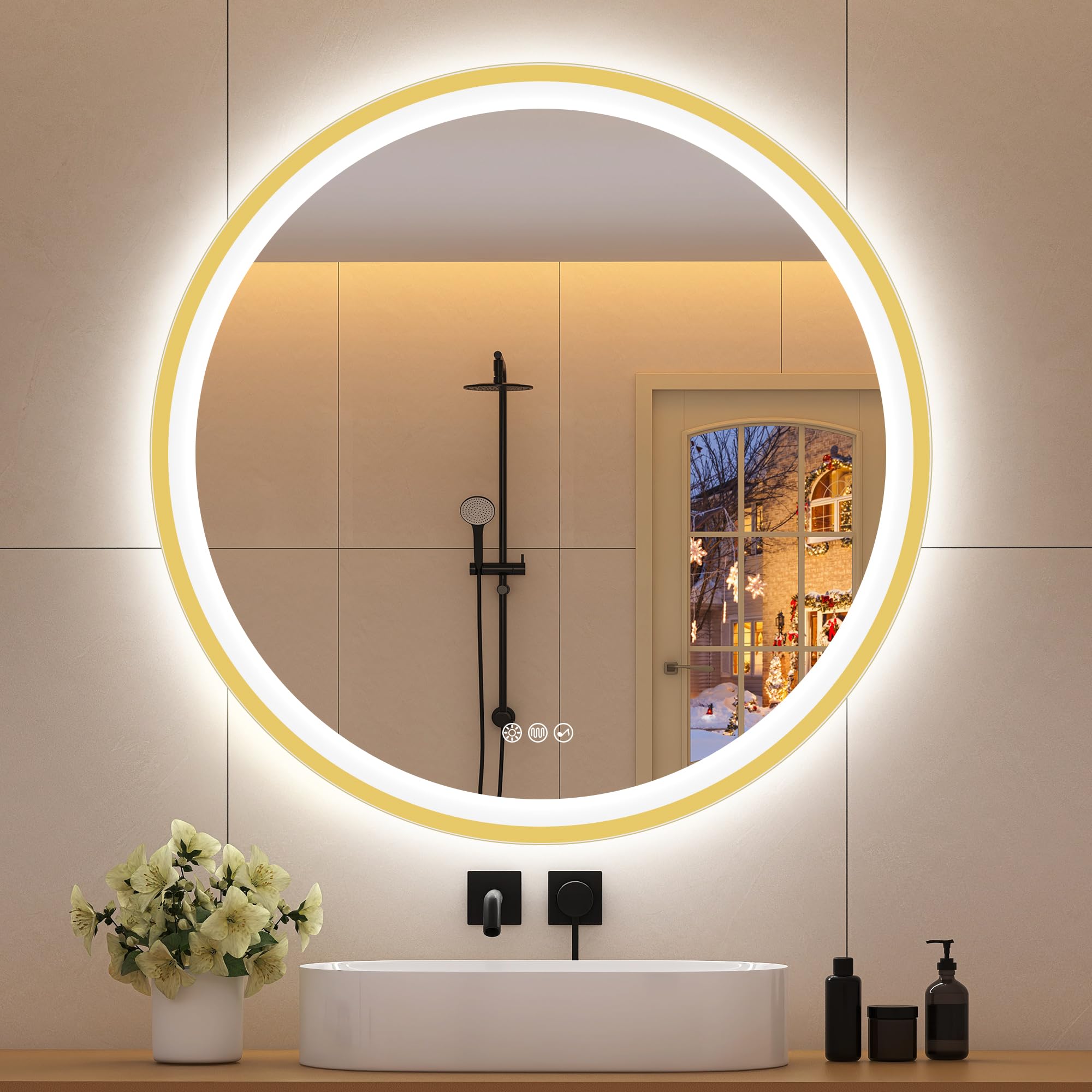 Miroir connecté salle de bain 80cm en verre trempé HD éclairage variable IP44