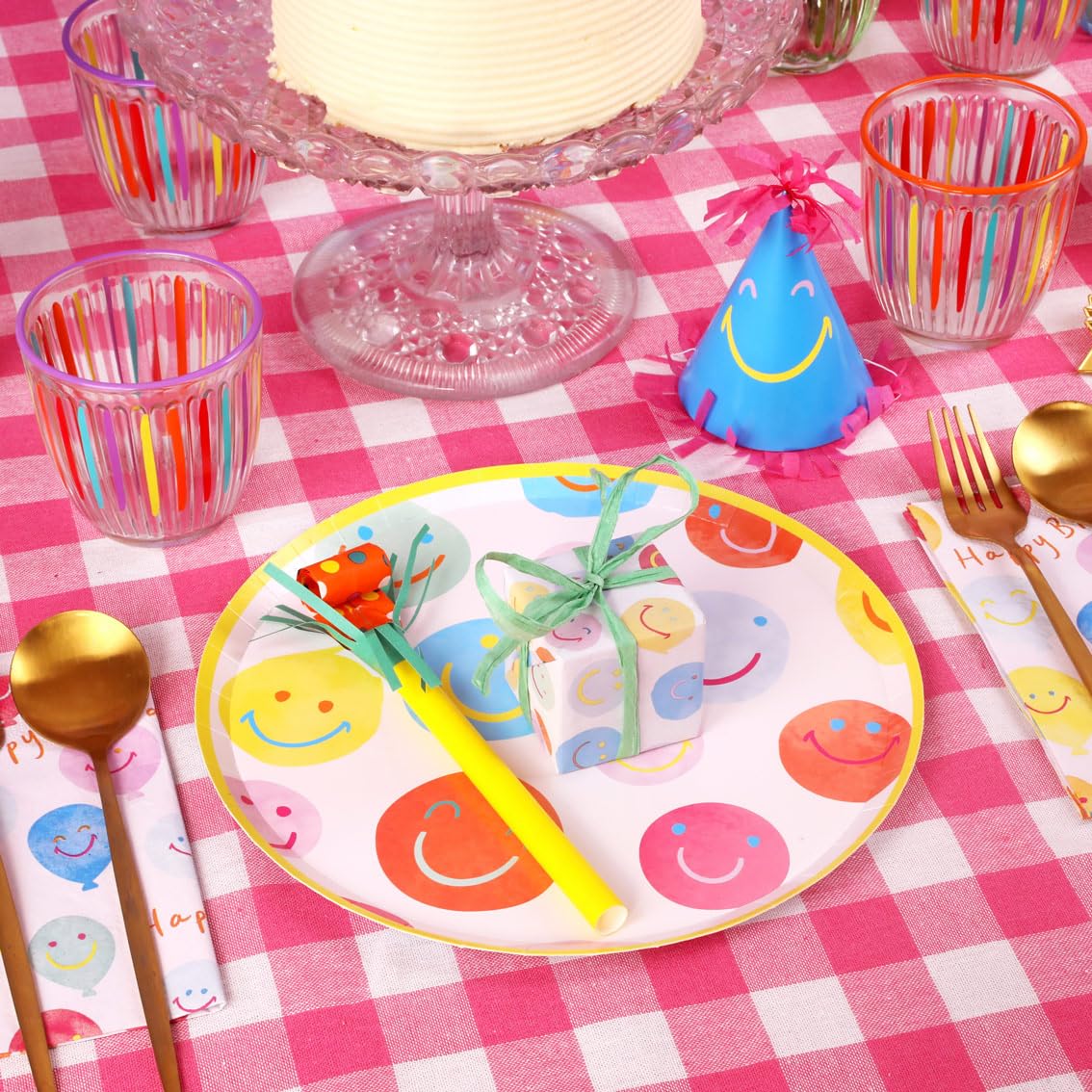 Talking Tables Ghirlanda di carta riutilizzabile con palloncini a forma di faccina sorridente, 3 metri, decorazione colorata per bambini, compleanno, baby shower, giardino, ecologico