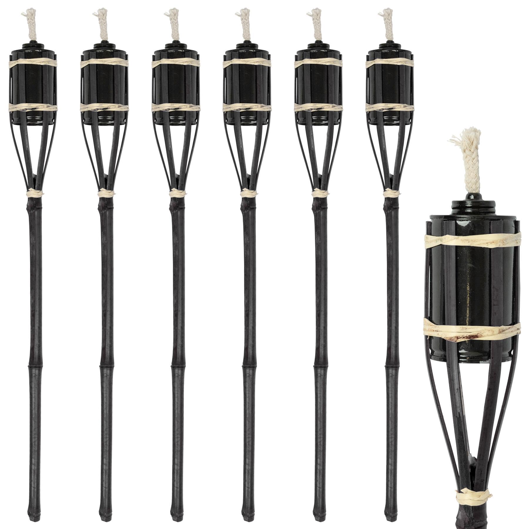 Harbour Housewares Bamboo Fire Torches - 60cm - Black - 6X Garden Lighting Traditional Tiki Torches Outdoor Paraffin Oil Lamp Candle Flame Lantern with Removable Screw Top