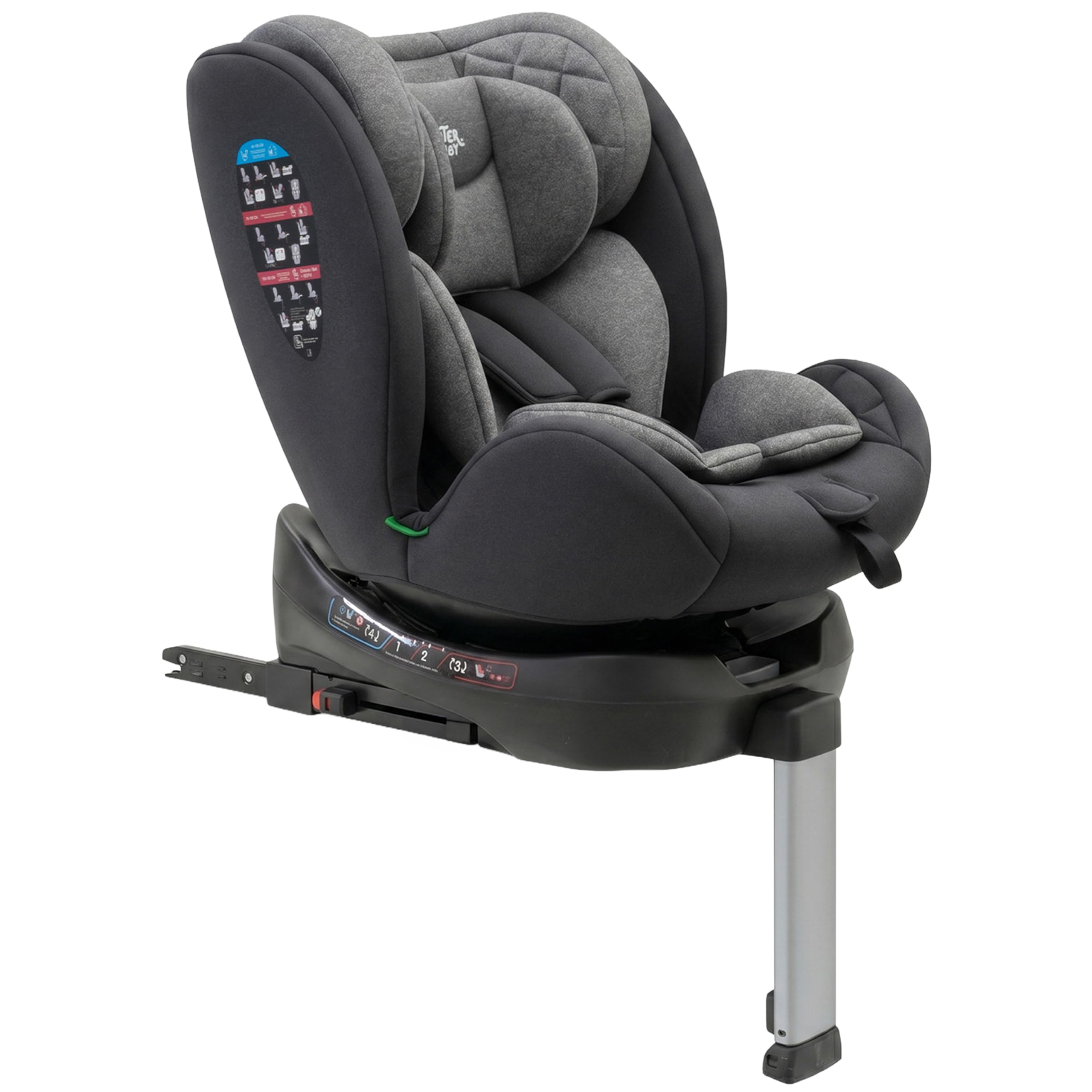 Interbaby Siège Auto Bébé Sella i-Size ISOFIX 360° Groupe 0+1+2+3 (Gris) | Siège auto pivotant 360 inclinable 40-150 cm, réducteur nouveau-né, protection latérale SIP, appui-tête réglable