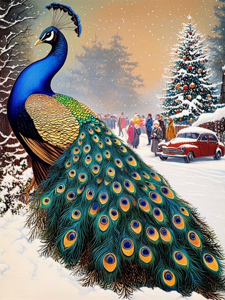Brennora Cross Stitch Kits for Adults Peacock 11CT Pre-Printed Stamped Embroidery Kit DIY Handmade Home Wall Décor 40x50 cm
