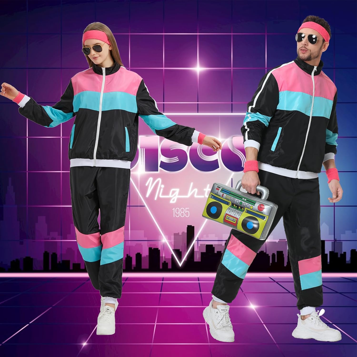 80s Tracksuit for Men Women 90s Windbreaker Retro Track Suit Costume 80s Outfit for Couples - Image 2