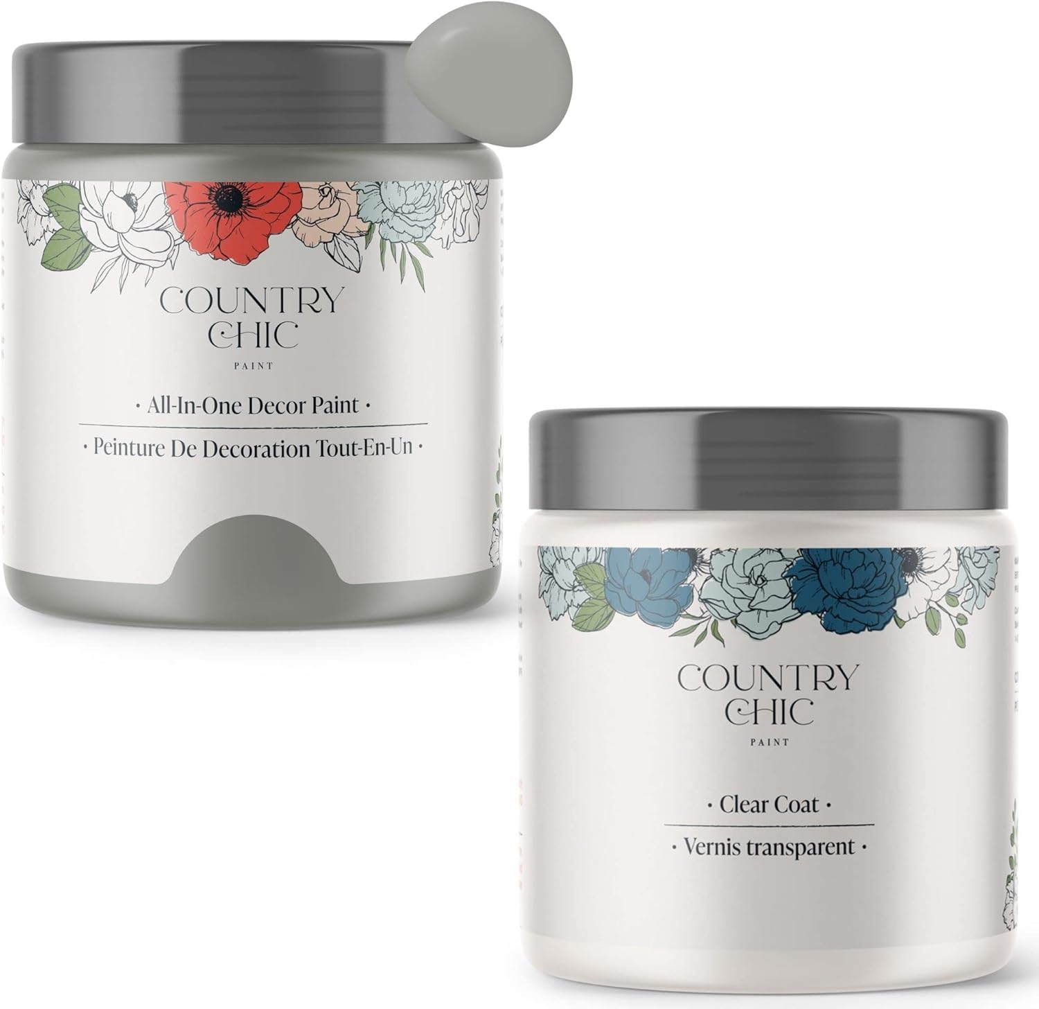 Chalk Style Paint + Clear Coat Bundle - for Furniture, Home Decor, Crafts (Color: Pebble Beach [pint - 16 oz] - Grey)