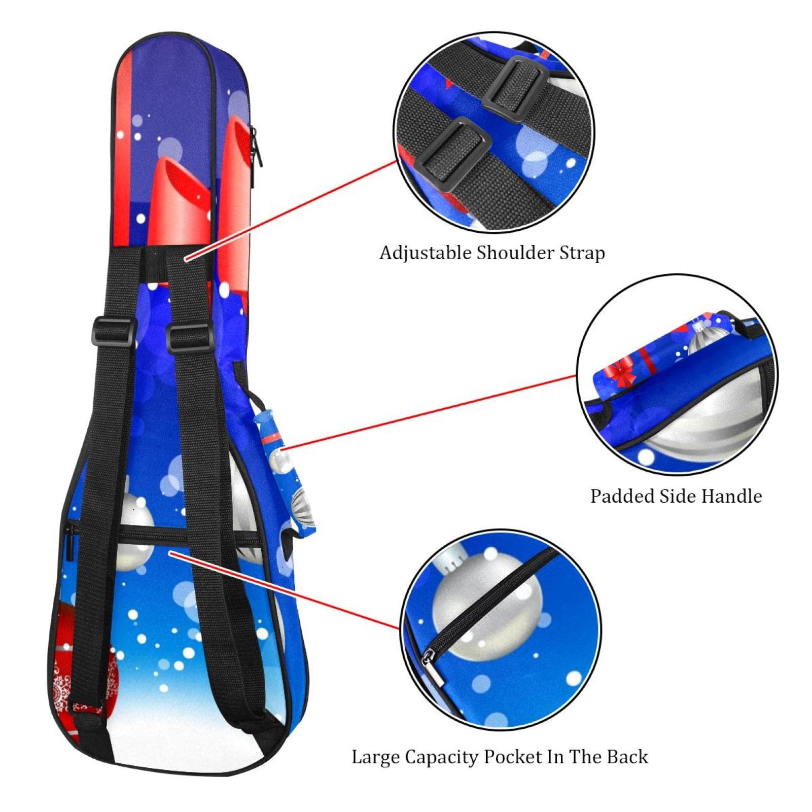 Sac à dos robuste pour ukulélé de concert - Sac de rangement pour ukulélé soprano - Sac rembourré de 10 mm - Boule à suspendre avec nœud rouge