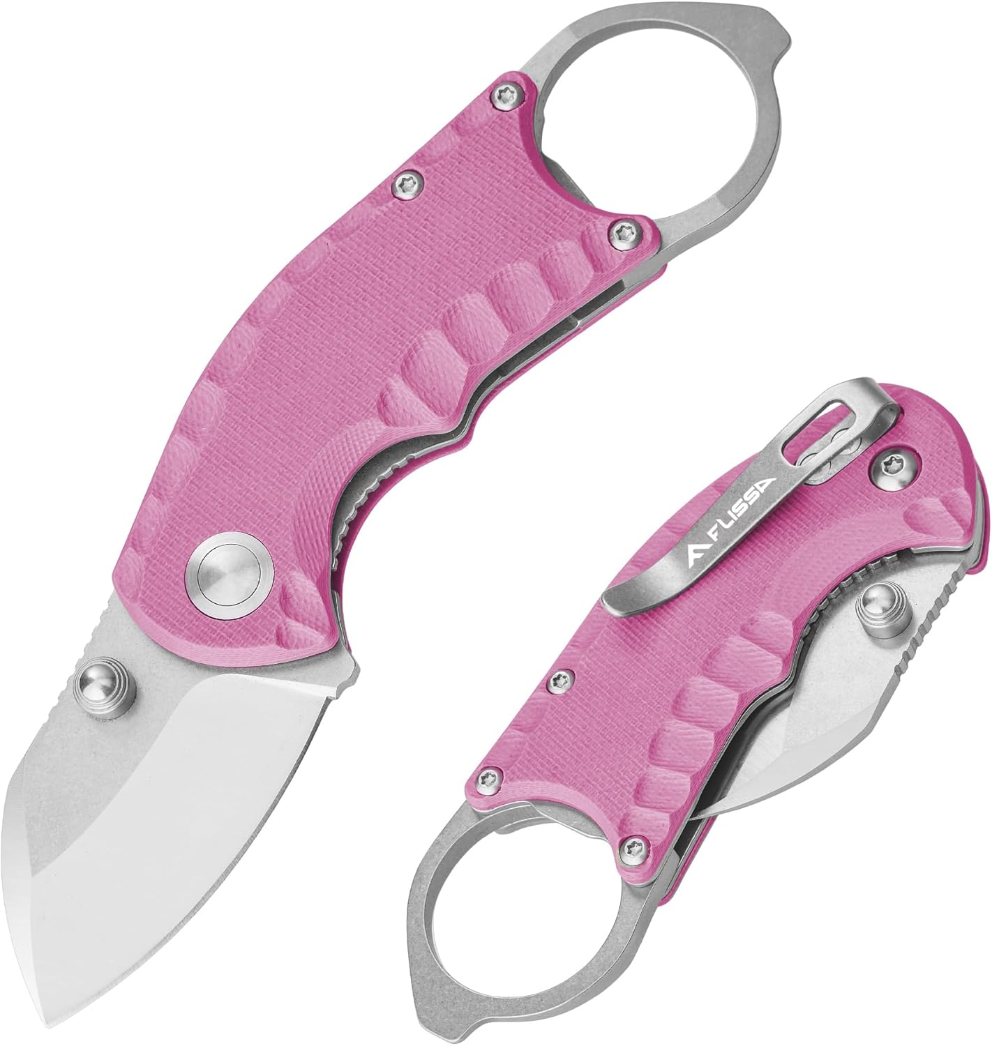 FLISSA 4" Small Folding Pocket Knife, Lightweight Utility Knife, Green G10 Handle, EDC Pocket Knife with 8Cr13MoV Steel Blade, Carry Pocket Clip, Bottle Opener and Flat Head Screwdriver, Liner Lock