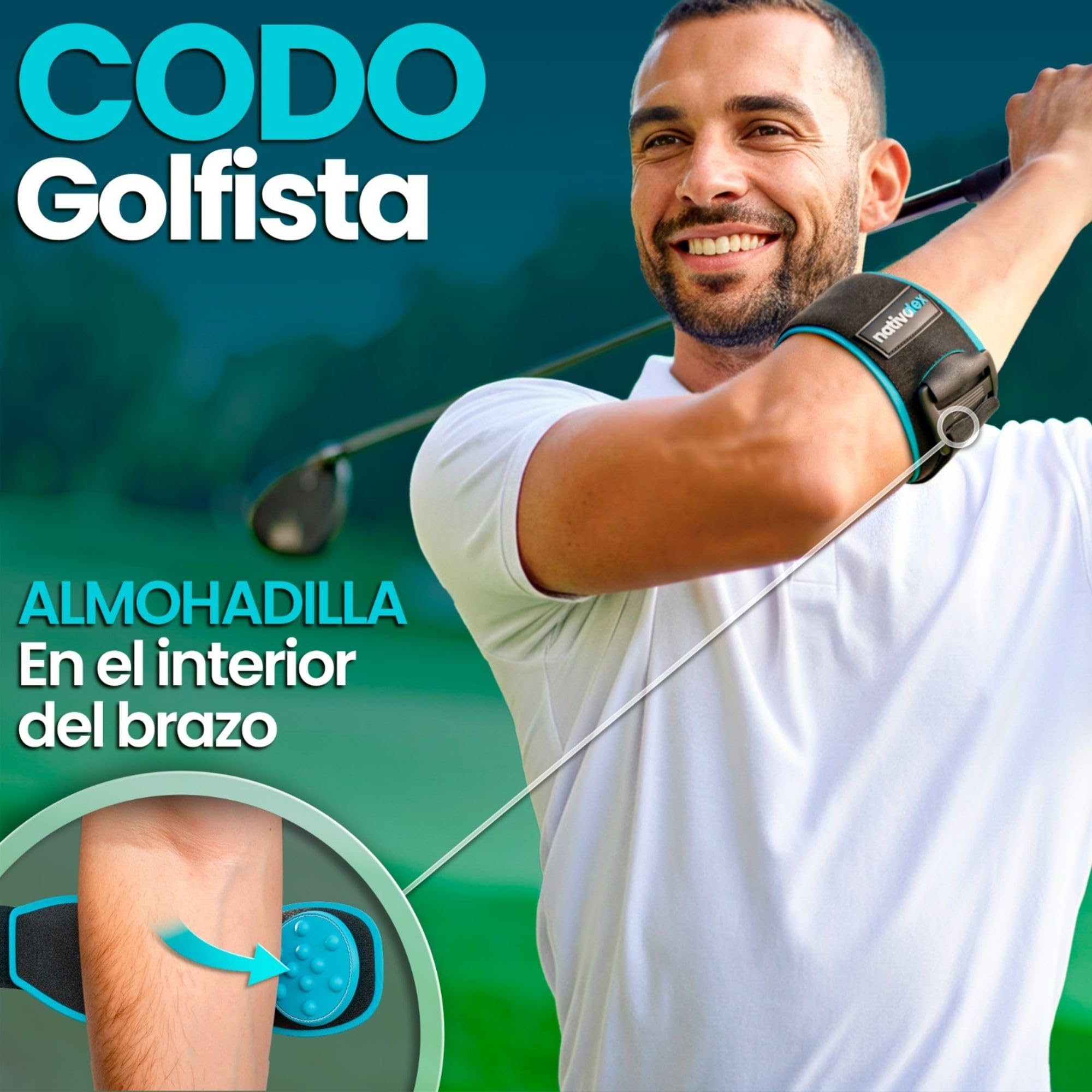 NativoDex Codera Epicondilitis Mężczyzna i Kobieta, Opaska na Epicondilitis z Poduszeczką Ciśnieniową, Opaska na Łokieć Tenisisty i Golfisty – Regulowana, Przewiewna