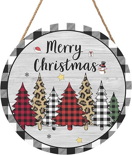 Letrero de puerta de Navidad de 12 x 12 pulgadas, diseño de búfalo de Navidad, decoración para colgar en el árbol, decoración rústica de madera,