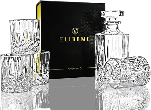 Miniatura 3 de E LIDOMC - Juego de 5 decantadores de whisky de cristal hechos a mano italiana y vasos de whisky, juego de decantadores de cristal con 4 vasos de