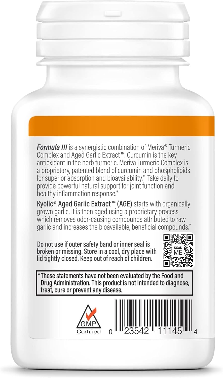Kyolic Aged Garlic Extract Formula 111, Healthy Inflammation Response*, Curcumin, 50 Capsules