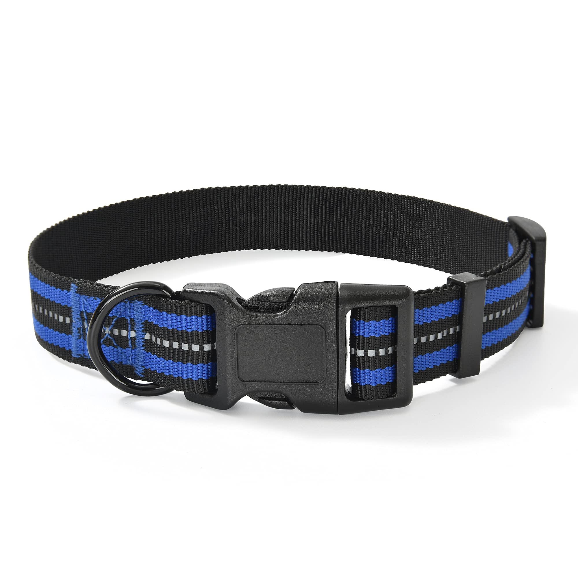 Mile High Life Reflective Dog Collar | Nylon Pet Collars wiith Buckle | Light Weight Puppy Collars | Blue Dog Collars for Large Dogs (Blue, L)