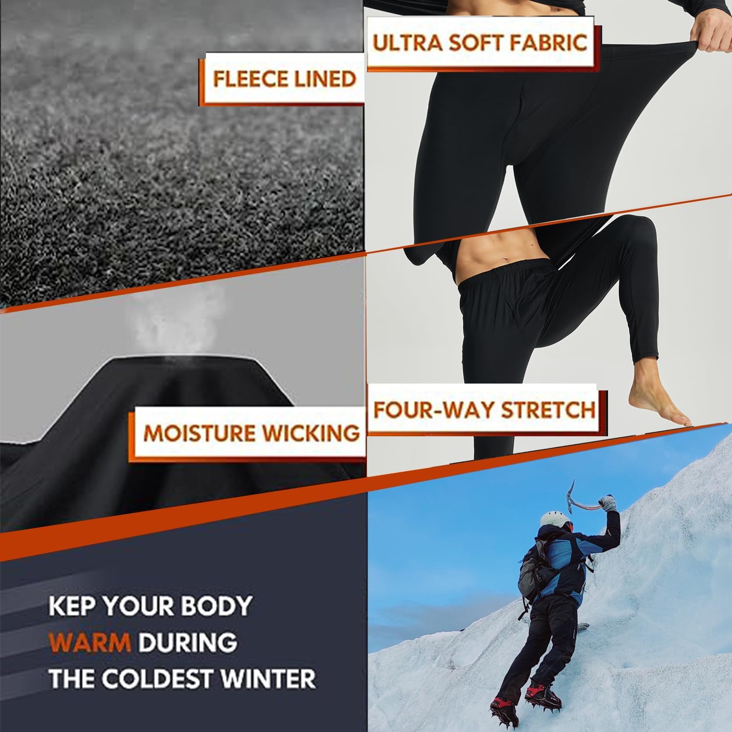 LANBAOSI 2 Pack Mens Thermal Underwear Bottoms Long Johns for Men Cold Weather Thermal Pants Warm Baselayer Trousers Leggings - Image 6