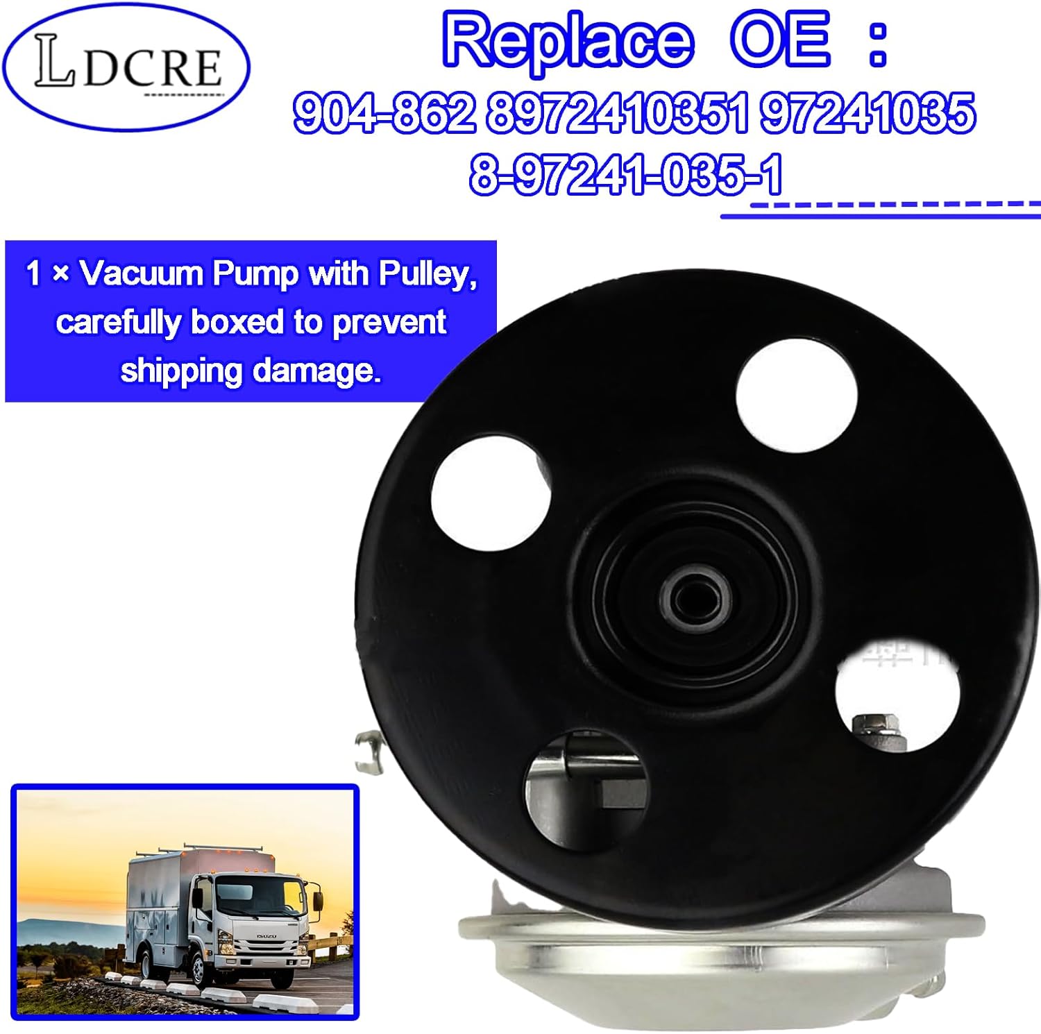 904-862 Vacuum Pump with Pulley Compatible with 1995–2020 Isuzu NPR NPR-HD Gas V8 L96 LQ4 LY6 L31 L05 3.0L–6.0L – Replaces 8972410351, 97241035, 8-97241-035-1