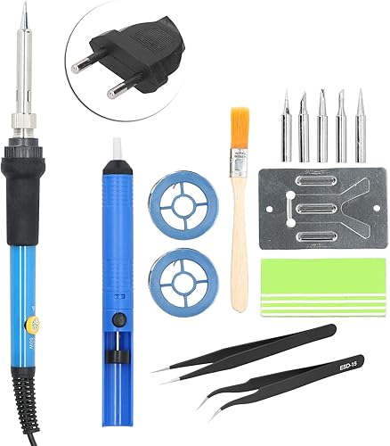 Juego de 14 piezas de soldador eléctrico, manga ajustable a temperatura, kit de soldadura industrial, puntas de soldadura, bomba de desoldadura,