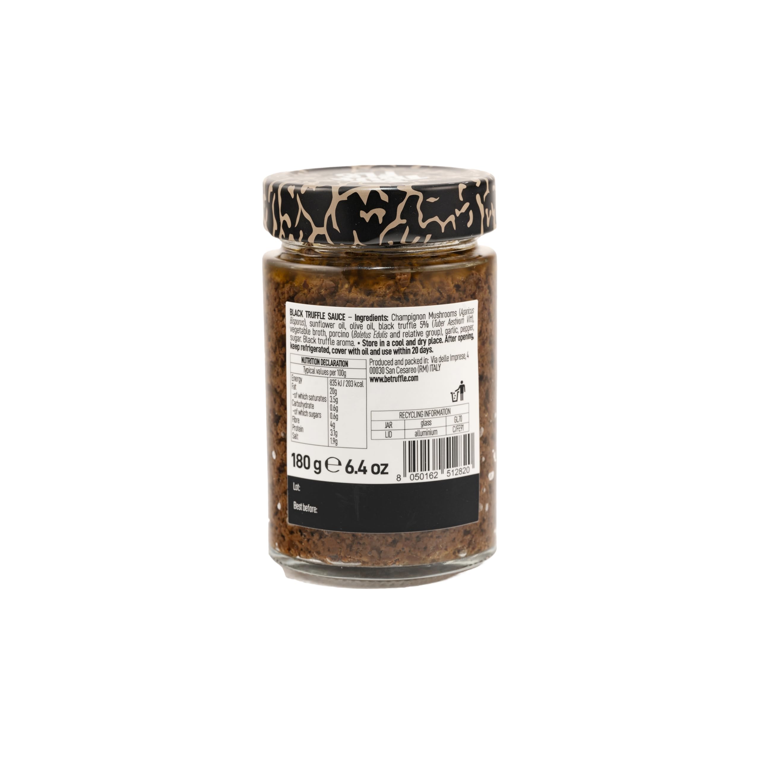 Be Truffle - Sauce à la truffe noire 180g - Fabriquée en Italie - Végan, sans gluten, sans cholestérol
