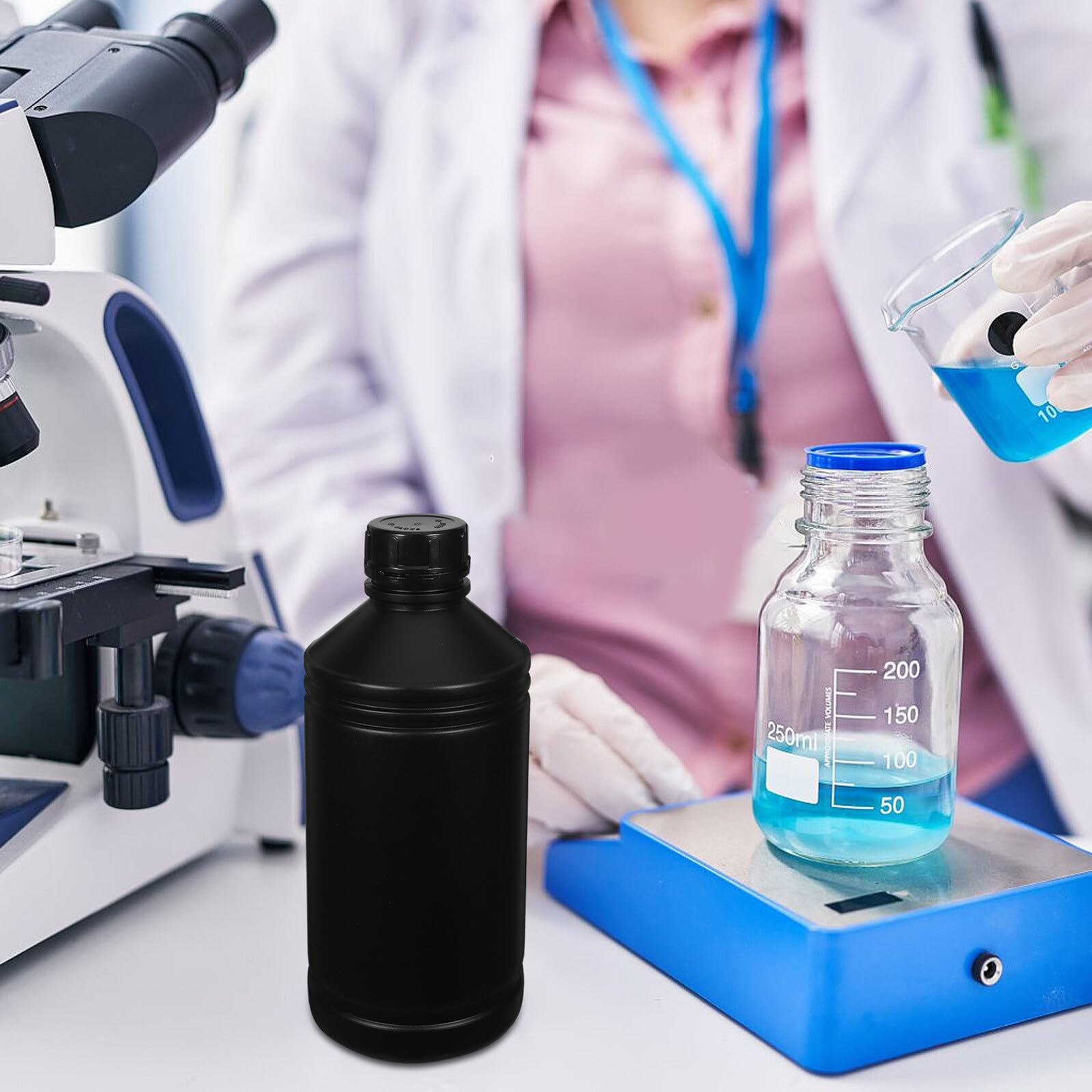 8 Bottiglie Chimiche in Hdpe 1000ml Nere con Coperchi Sigillati, Contenitori da Laboratorio per Reagenti, Antiriflesso e Resistenti a Acidi per Uso Scientifico e Industriale