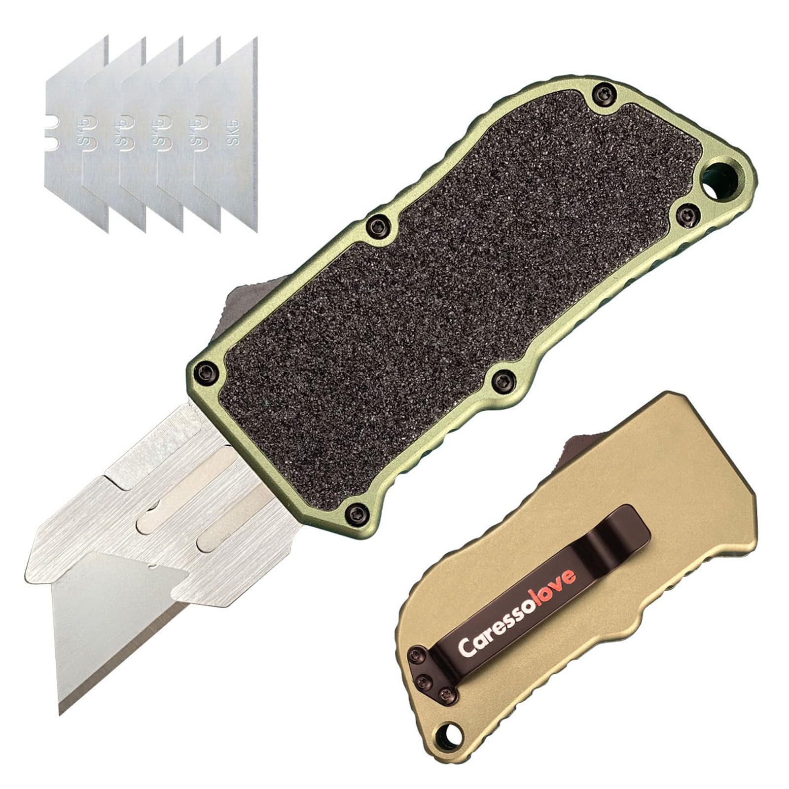 𝗖𝗮𝗿𝗲𝘀𝘀𝗼𝗹𝗼𝘃𝗲 𝗔𝘃𝗶𝗮𝘁𝗶𝗼𝗻 𝗔𝗹𝘂𝗺𝗶𝗻𝘂𝗺 utility knife, EDC Auto Box Cutters Retractable Heavy Duty Cardboard Cutter, Replaceable Blade Pocket Knife With Clip, With 5pcs Spare Blades