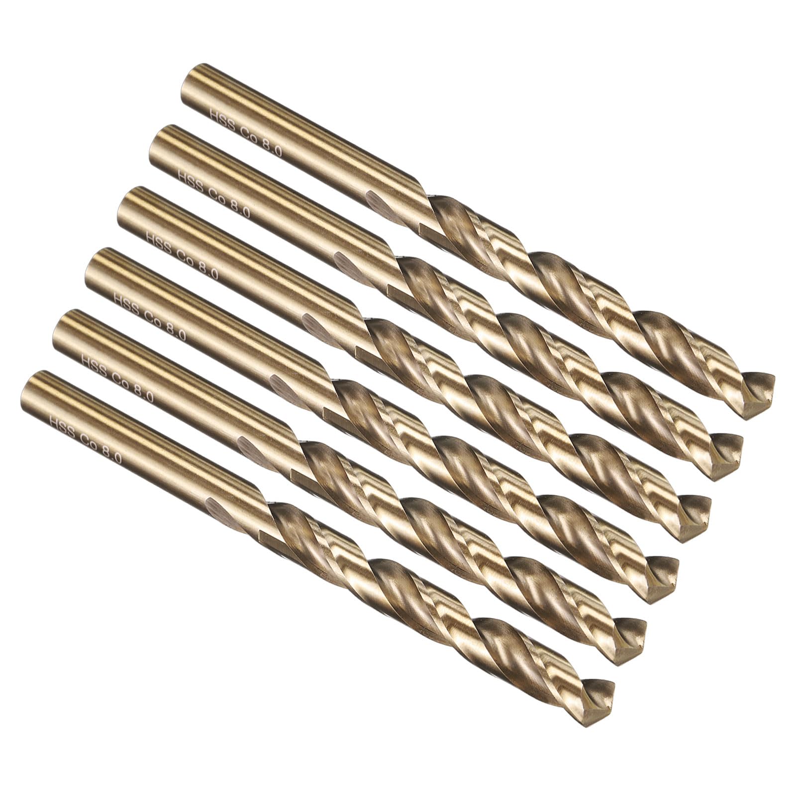 PATIKIL 8mm Drill Bit, M35 Cobalt 5% High-Speed Steel Jobber Straight Shank 135° Gold Finish for Stainless Steel Hard Metal - 6 Pack — image 1
