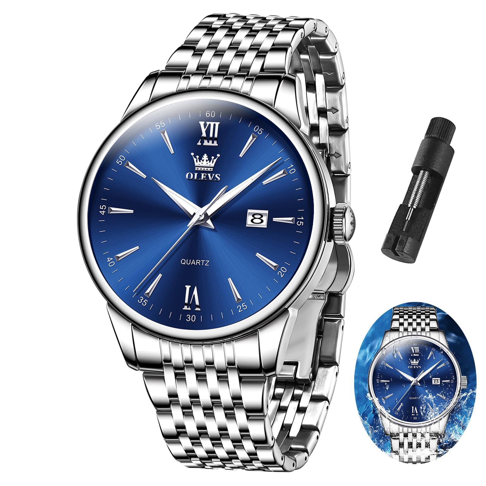 OLEVS Metallarmband Uhren Herren mit Datum Lässiger Großes Zifferblatt Herrenuhren Leuchtende Klassisch Quarz Analog Armbanduhr Damen Edelstahl Geschenke für Männer